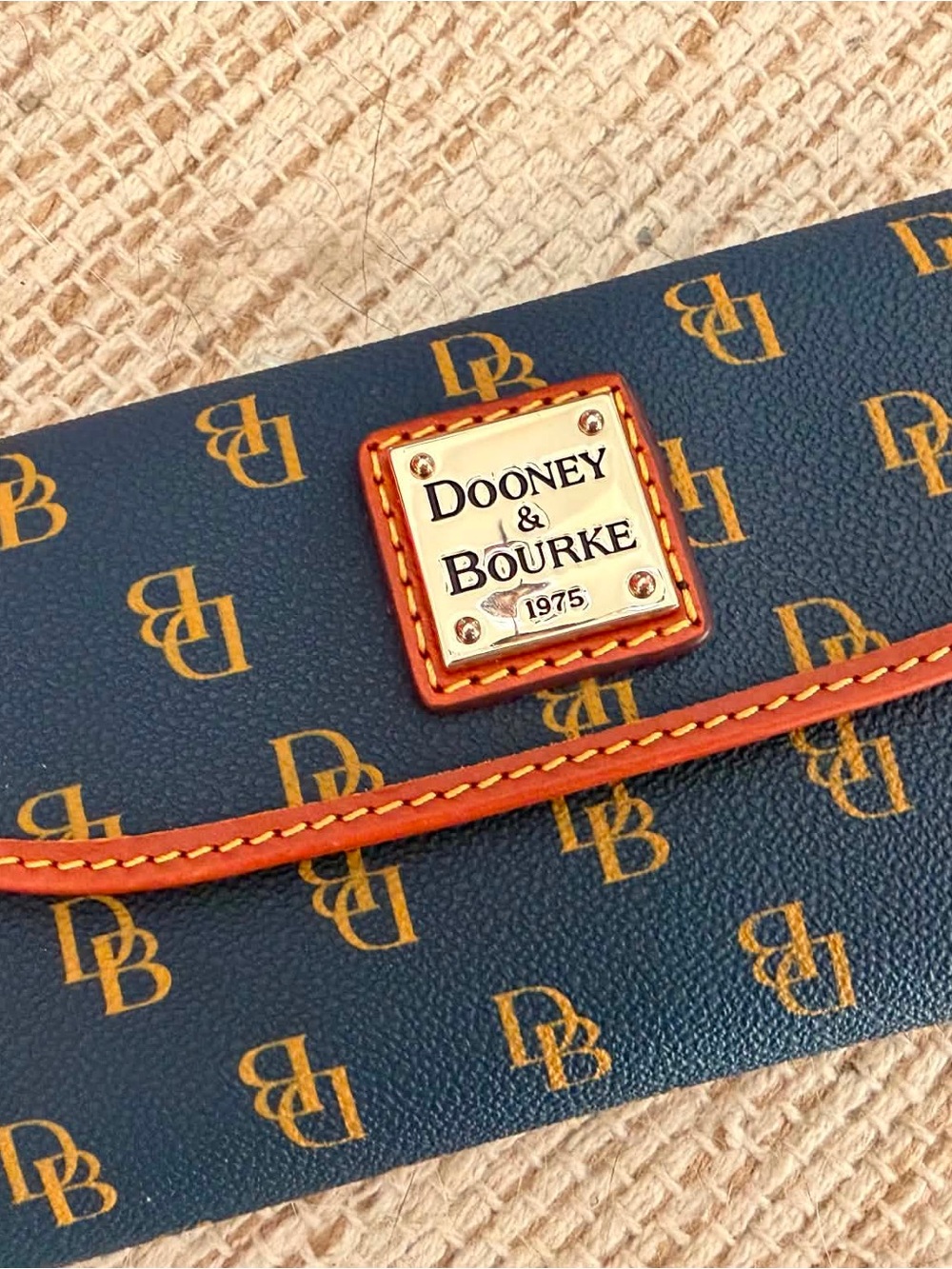 Dooney & Bourke Navy and Tan Signature Zip Continental Wallet